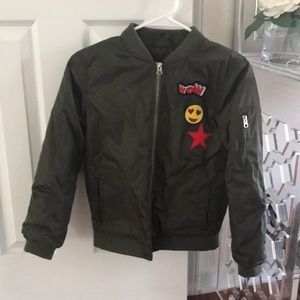 Girls Olive patchwork Bomber Jacket